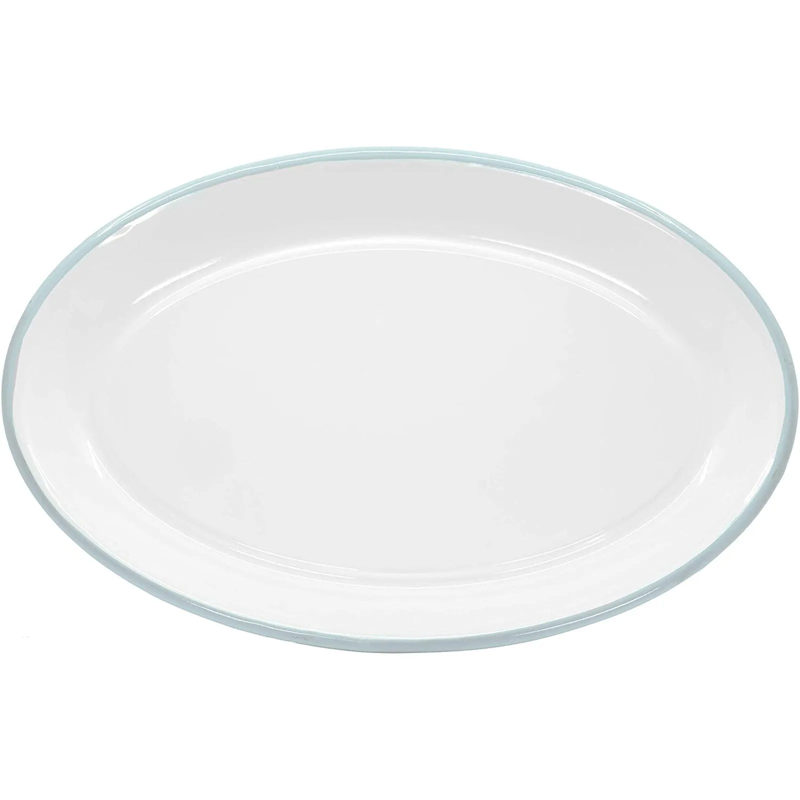 Red Co. Enamelware Metal Classic 13" Serving Oval Tray Platter, Solid White/Colored Rim