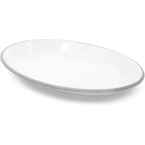 Red Co. Enamelware Metal Classic 13" Serving Oval Tray Platter, Solid White/Colored Rim