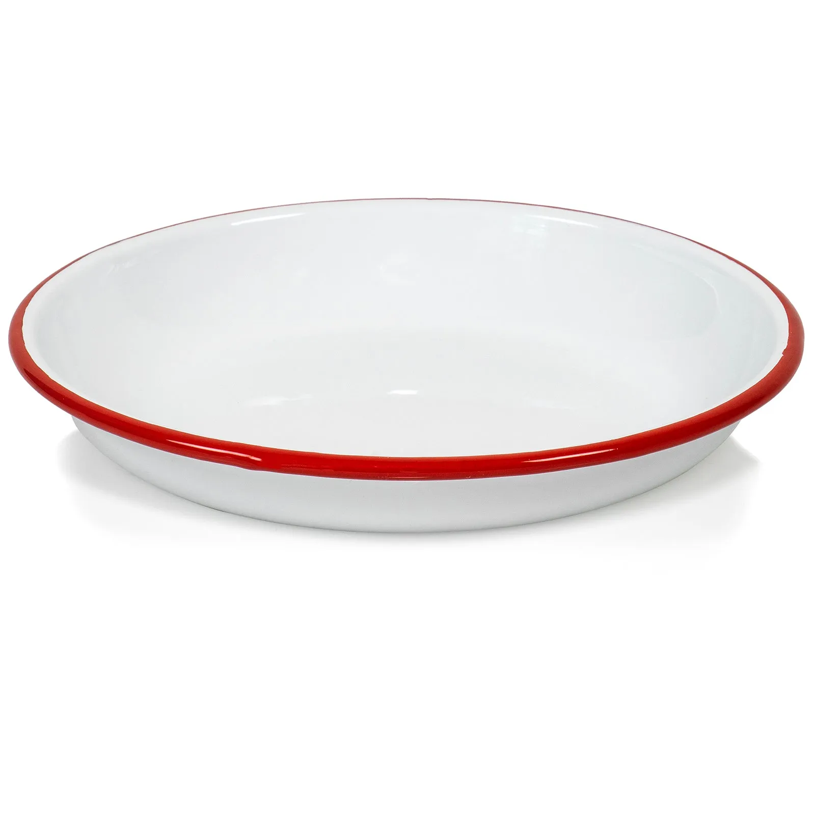 Red Co. Set of 4 Enamelware Metal 10” Round Camping Plates, Solid White/Colored Rim