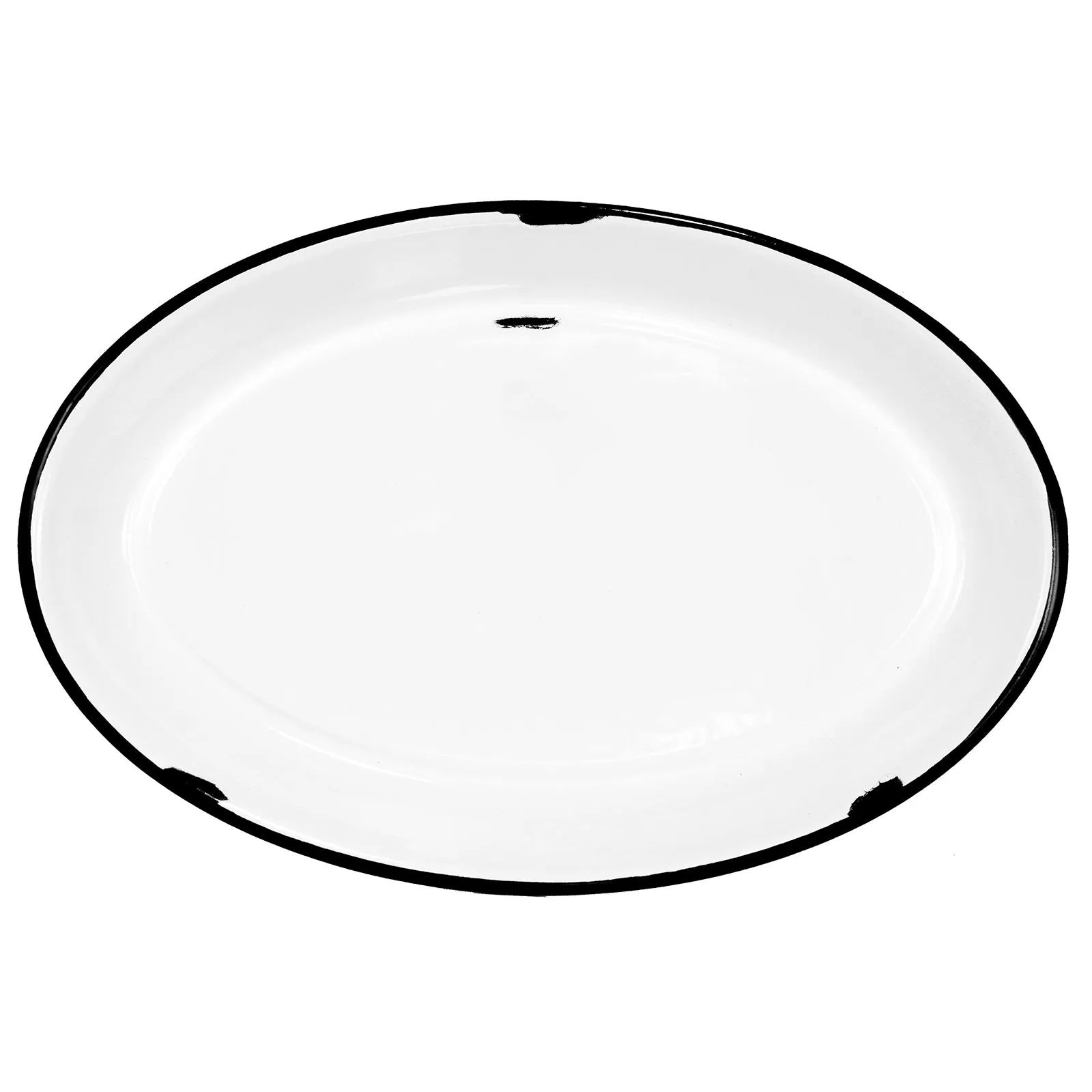 Red Co. Set of 4 Enamelware Metal Classic 13” Serving Oval Tray Platter, Distressed White/Black Rim