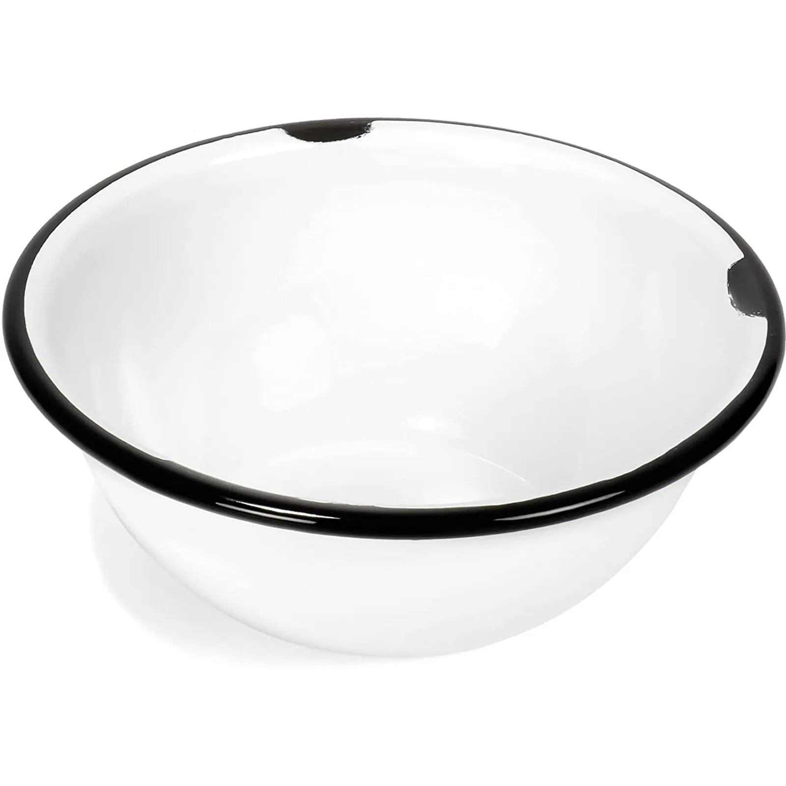 Red Co. Set of 4 Enamelware Metal Classic 20 oz Round Cereal Bowl, Distressed White/Black Rim