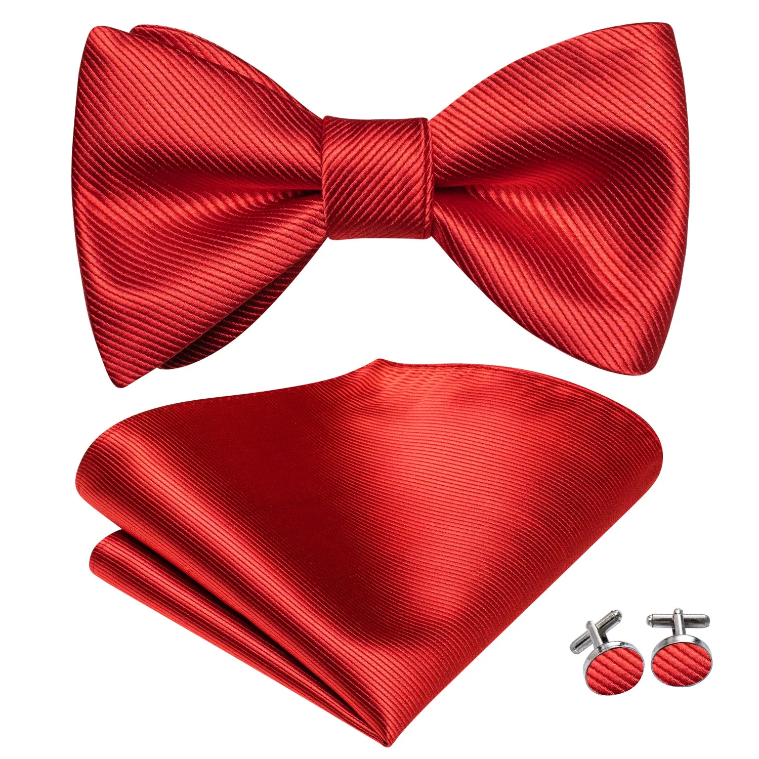 Red Striped Silk Self-tied Bow Tie Pocket Square Cufflinks Set