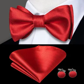 Red Striped Silk Self-tied Bow Tie Pocket Square Cufflinks Set