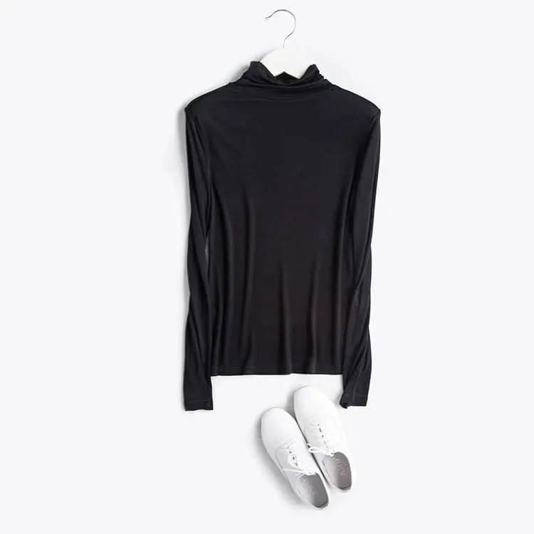 Silk Long Sleeve Turtleneck for Women - Soft Breathable Fabric, Versatile Style, Regular Fit