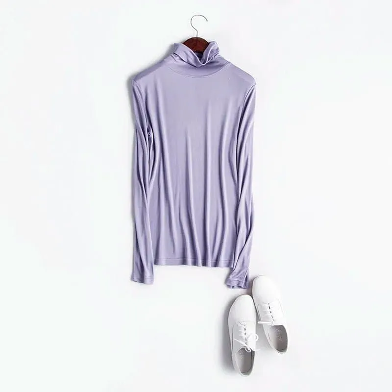 Silk Long Sleeve Turtleneck for Women - Soft Breathable Fabric, Versatile Style, Regular Fit