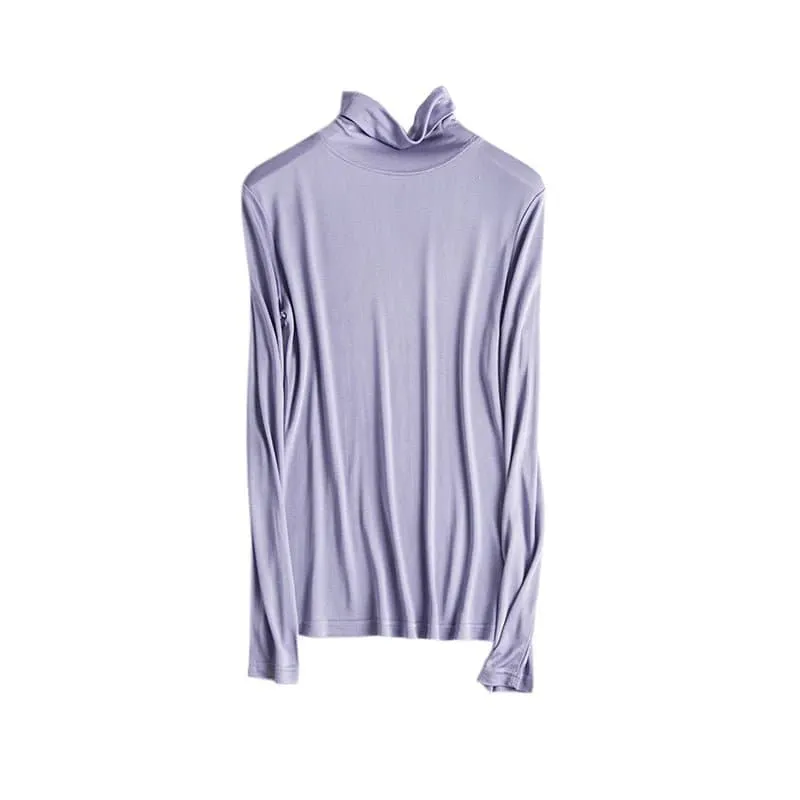 Silk Long Sleeve Turtleneck for Women - Soft Breathable Fabric, Versatile Style, Regular Fit