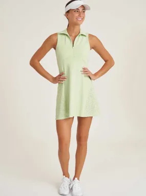 Thrive Société Women's Perforated Zip Tennis Mini Dress - Matcha Green