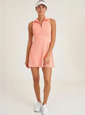 Thrive Société Women's Perforated Zip Tennis Mini Dress - Melon Orange