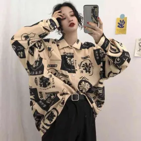 Vintage Pattern Print Long Shirt