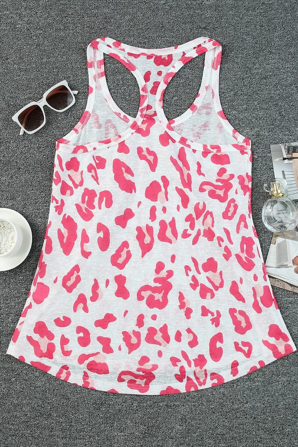 White Leopard Knitted U Neck Summer Racerback Tank Top for Women