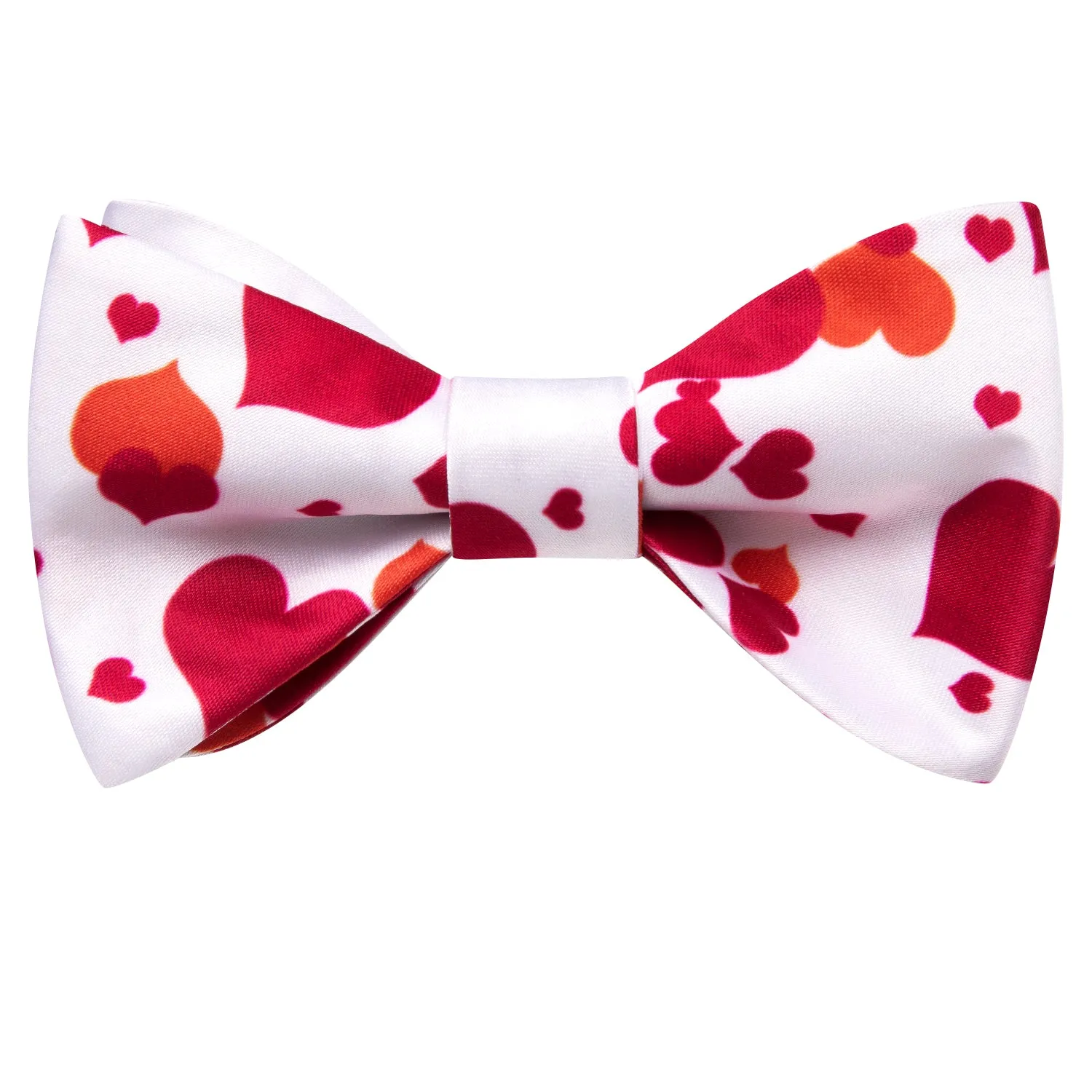 White Red Heart Self-tied Bow Tie Hanky Cufflinks Set