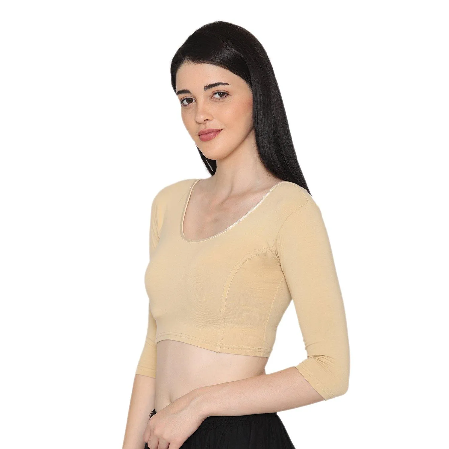 Women's 3/4 Length Cotton Stretchable Readymade Plain Blouse - Perfect Skin