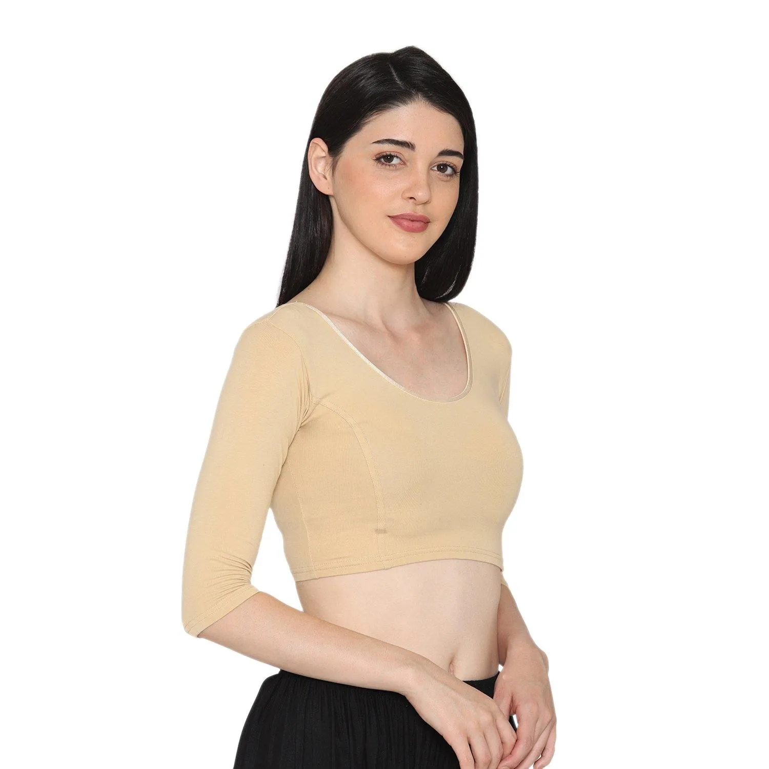 Women's 3/4 Length Cotton Stretchable Readymade Plain Blouse - Perfect Skin