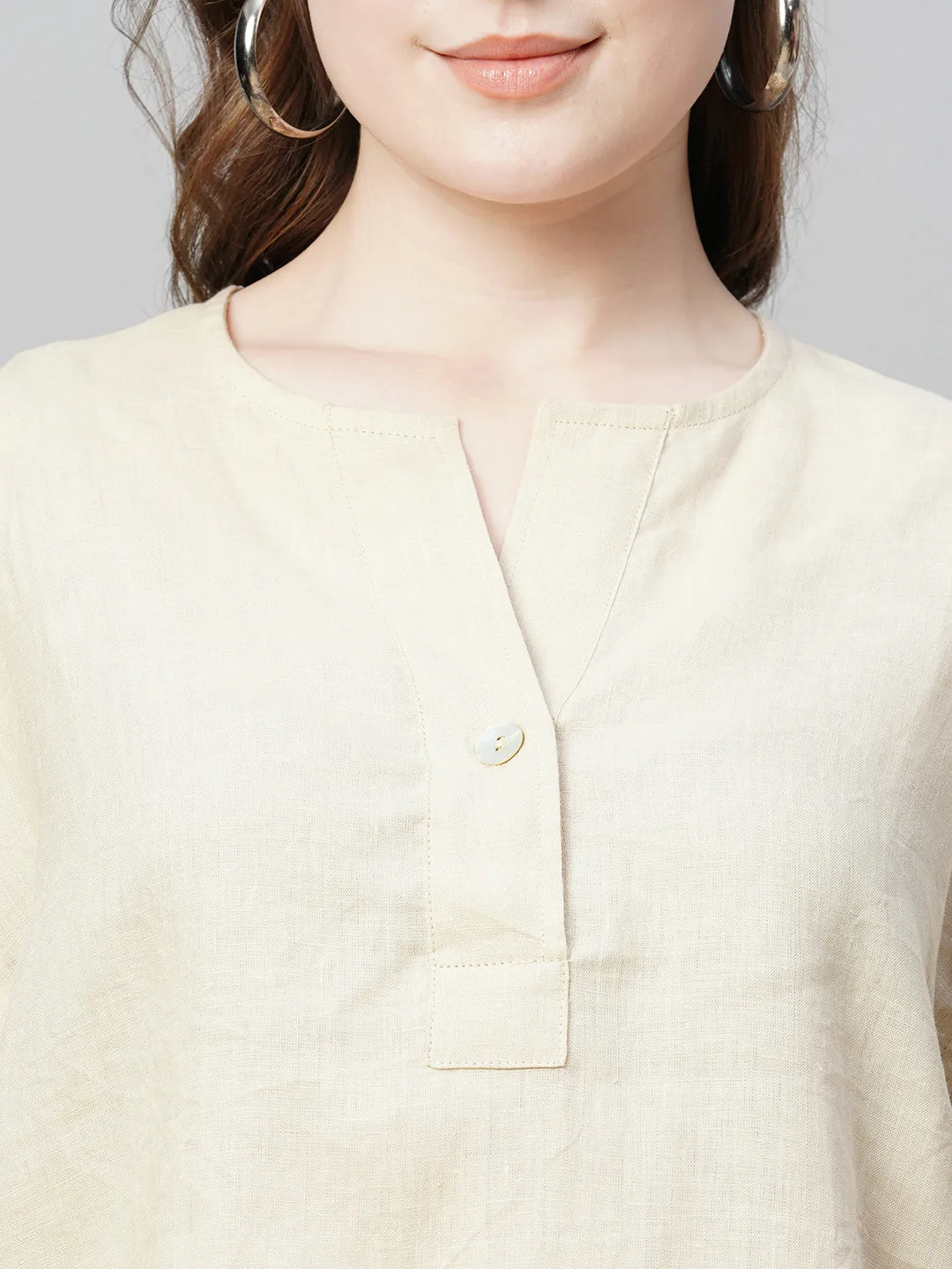 Women's Beige Linen Regular Fit Blouse