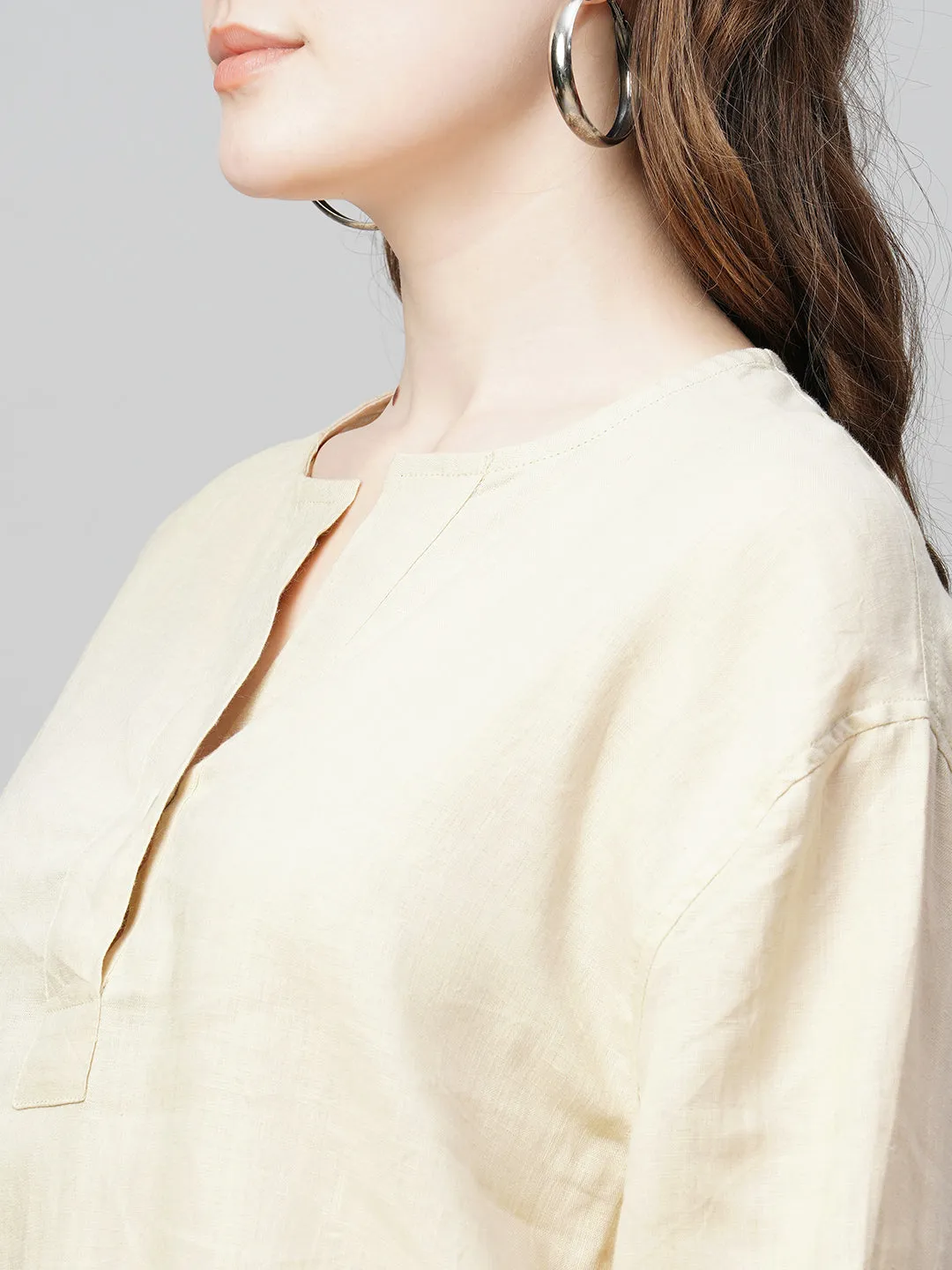 Women's Beige Linen Regular Fit Blouse