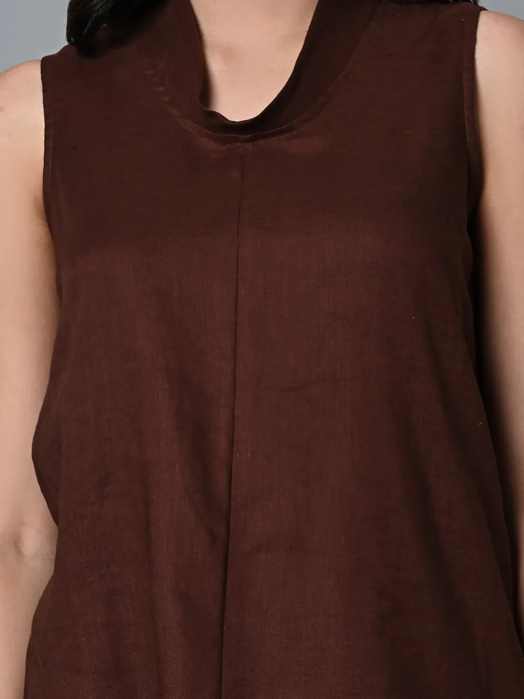 Women's Brown Linen Regular Fit Blouse