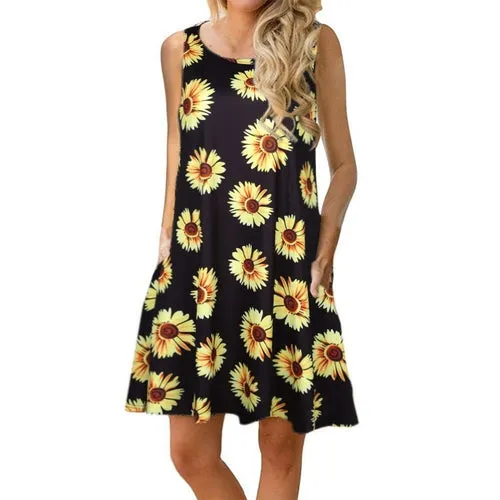 Women's Casual Floral Print Sleeveless Tank Dress 