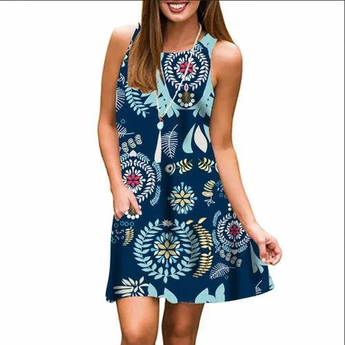 Women's Casual Floral Print Sleeveless Tank Dress 