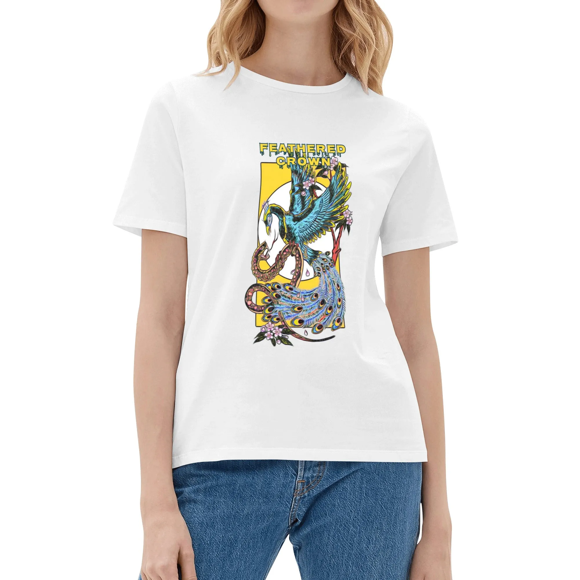 Women's Cotton Fighting Peacock Printing T Shirt