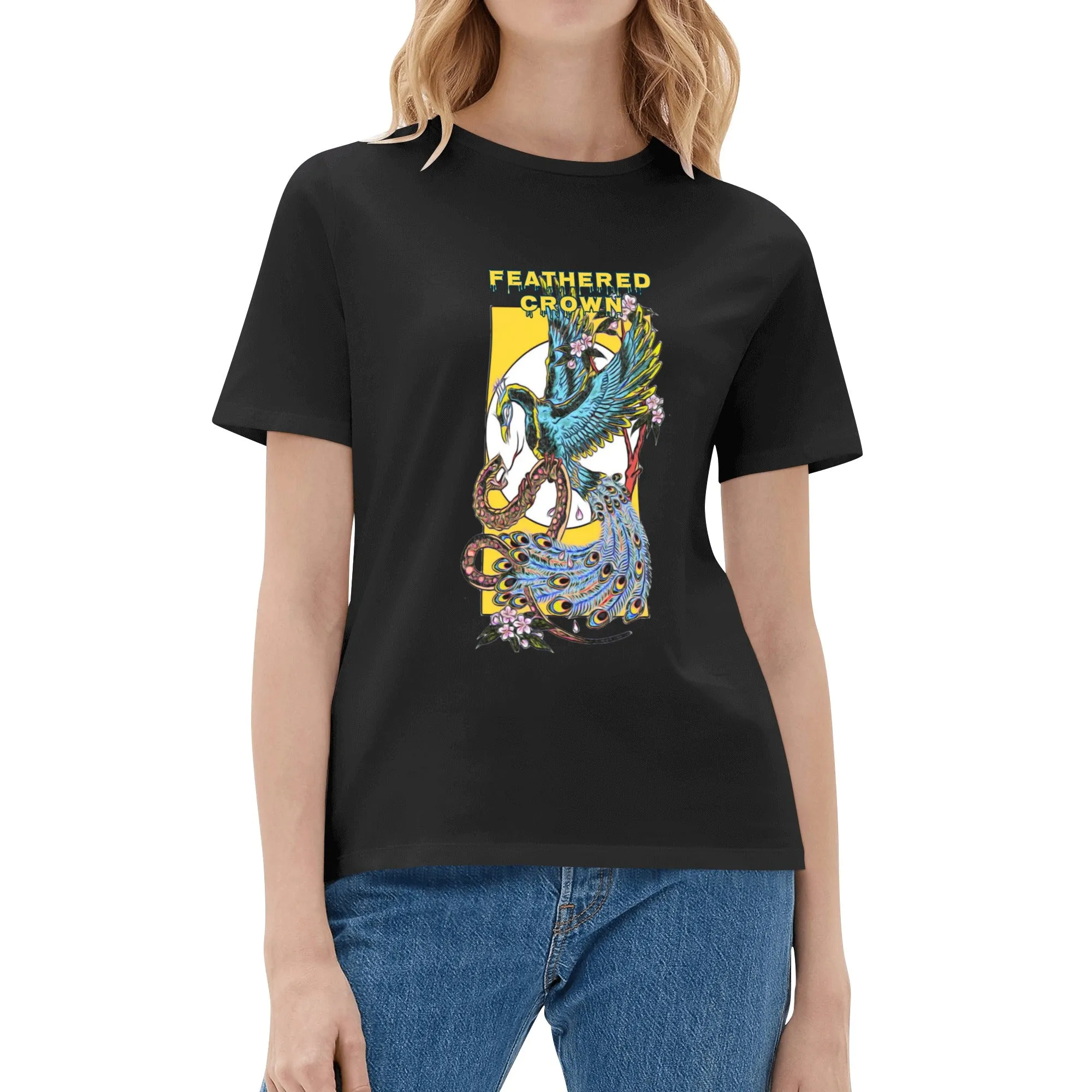 Women's Cotton Fighting Peacock Printing T Shirt