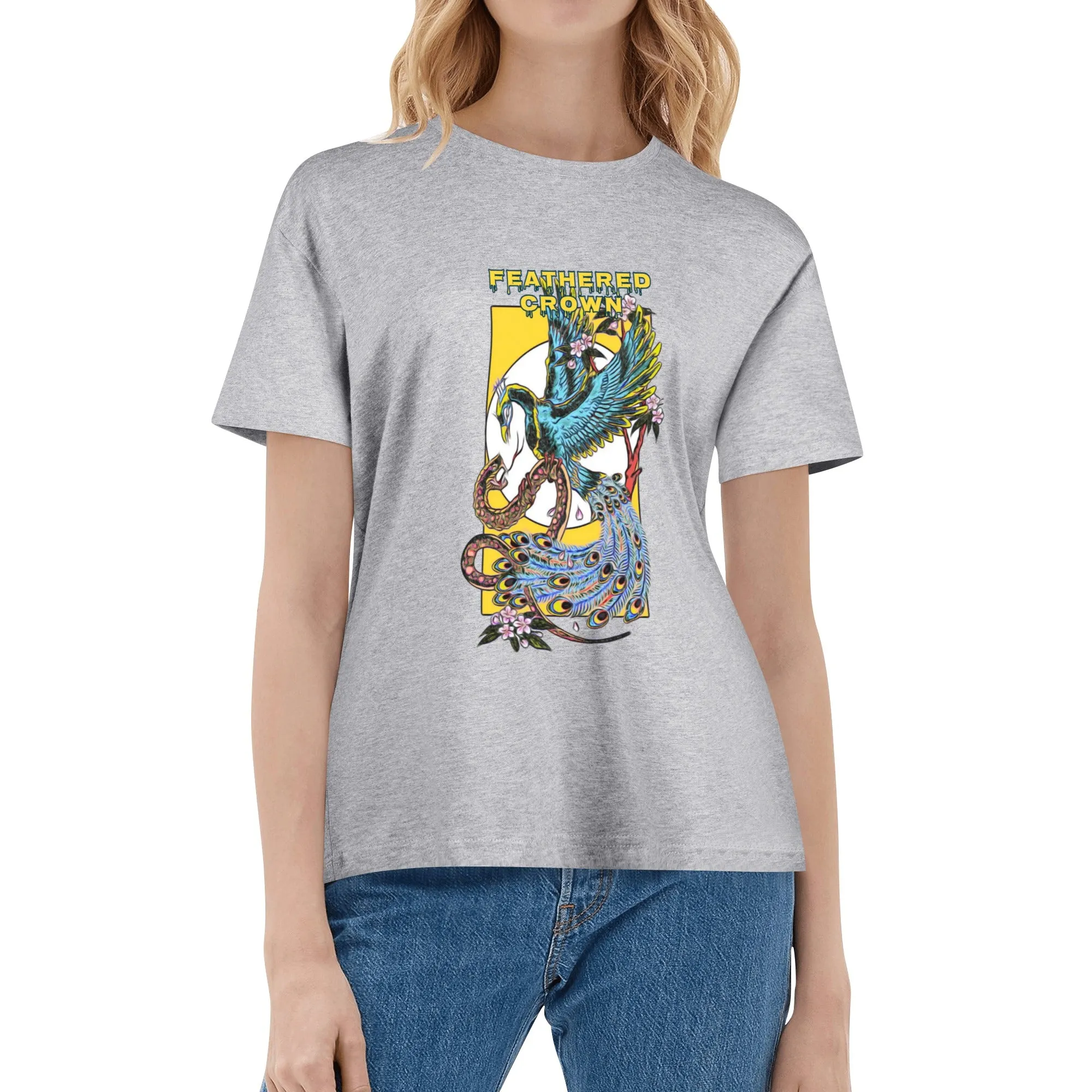 Women's Cotton Fighting Peacock Printing T Shirt