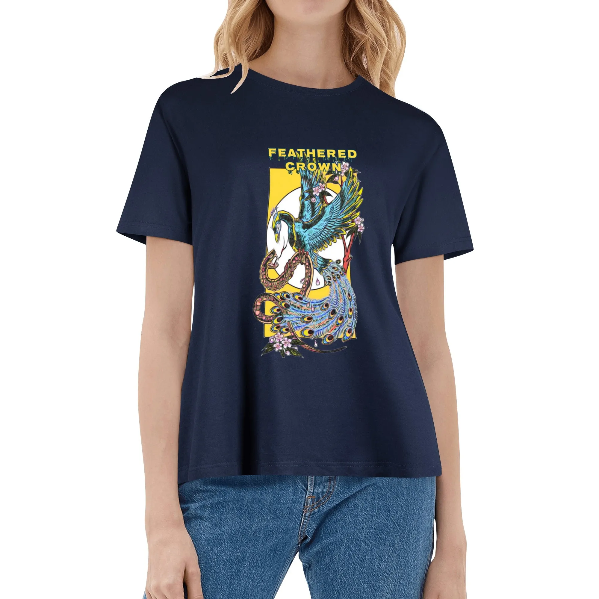 Women's Cotton Fighting Peacock Printing T Shirt