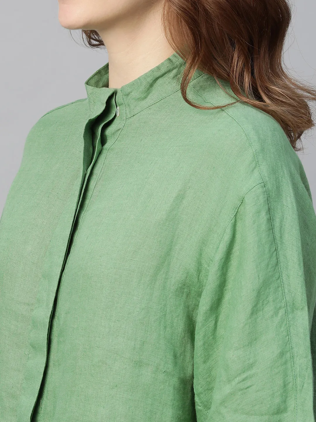 Women's Green Linen Regular Fit Blouse