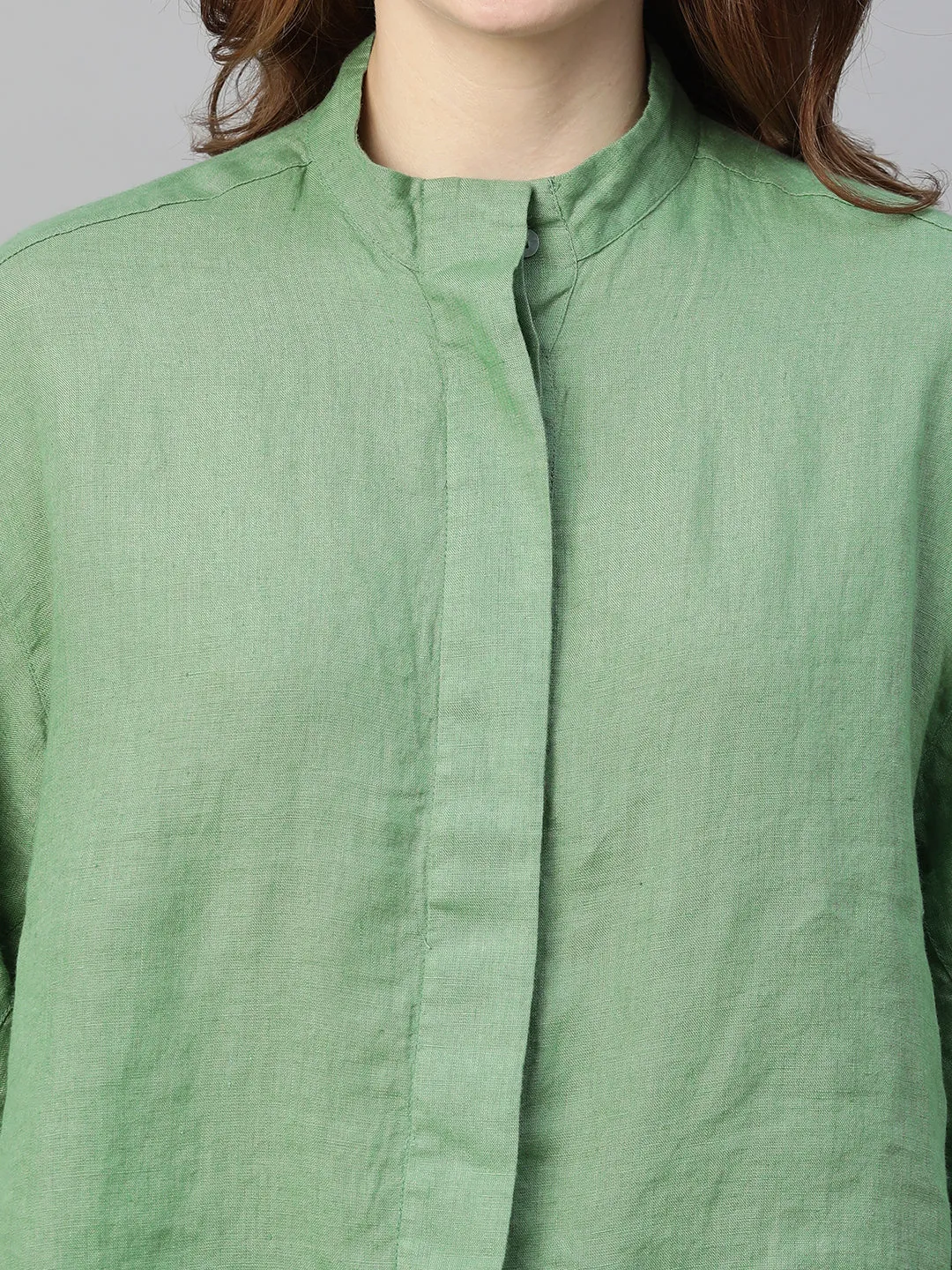 Women's Green Linen Regular Fit Blouse