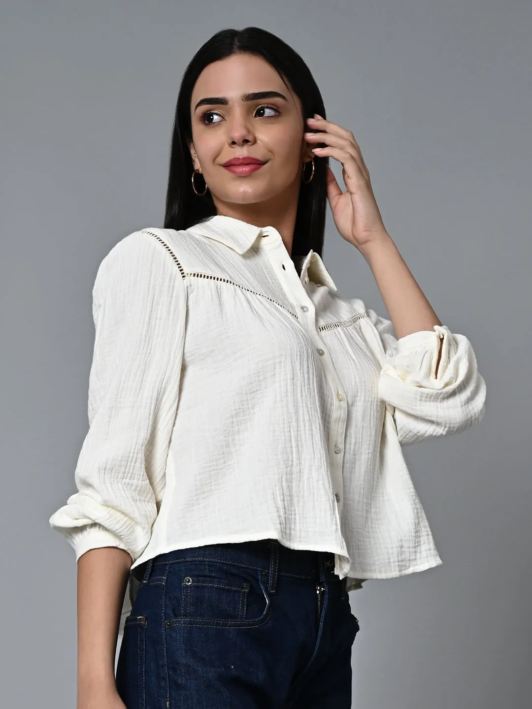 Women's Offwhite Cotton Regular Fit Blouse