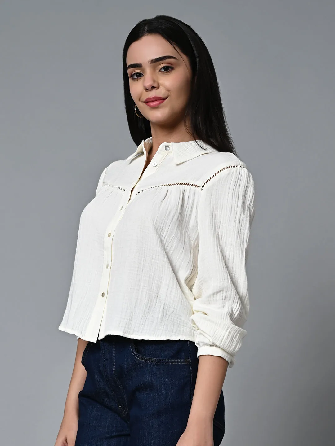 Women's Offwhite Cotton Regular Fit Blouse