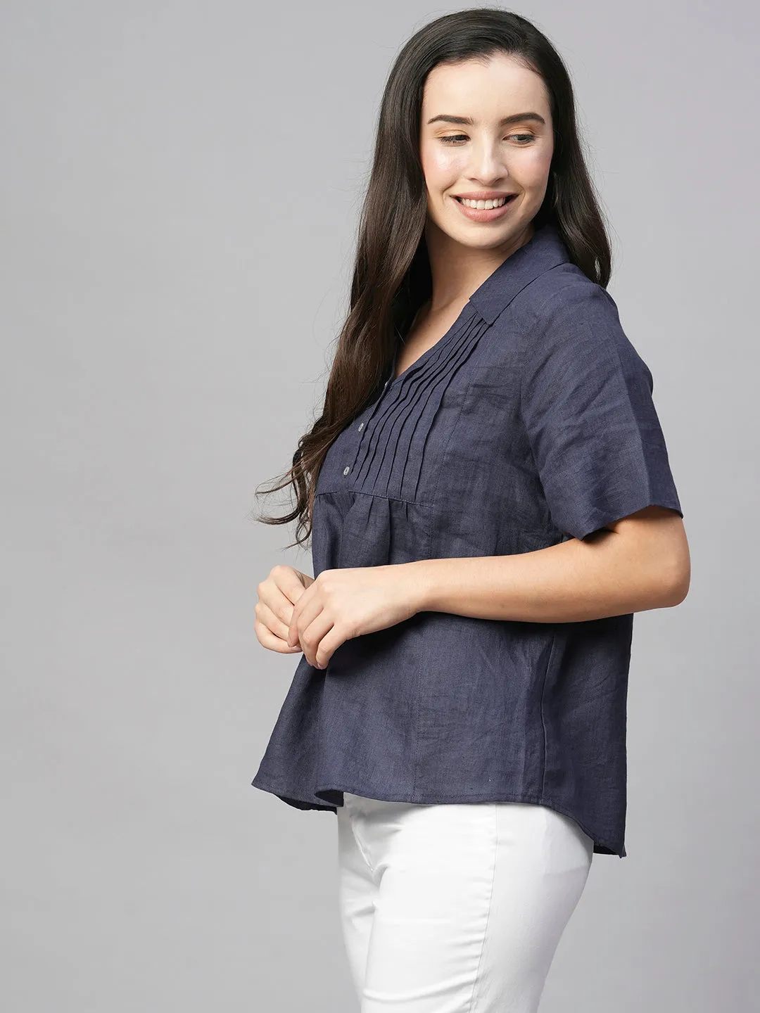 Women's Purple Linen Regular Fit Blouse